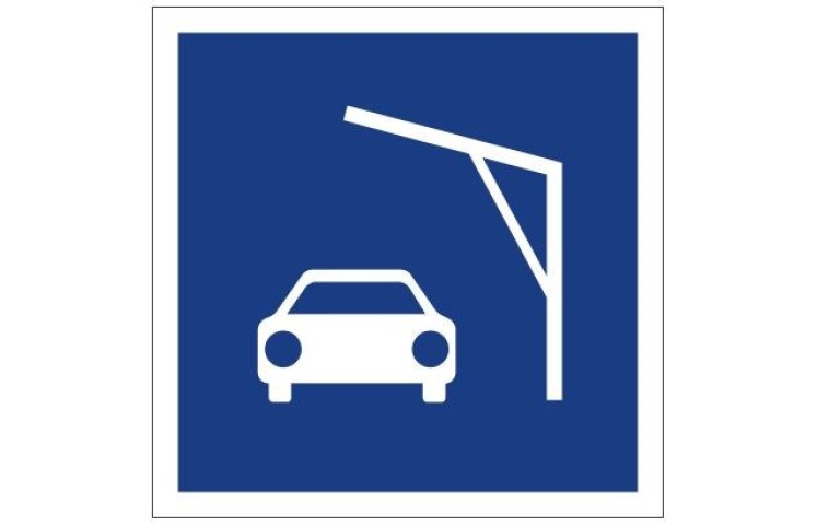 Plavební znak E7.1 - Povolené stání plavidel za účelem naložení nebo vyložení vozidla