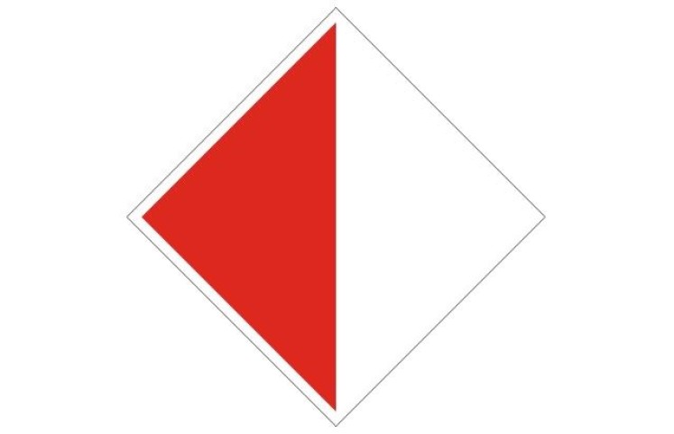 Plavební znak A10a - Zákaz plavby mimo vyznačený prostor (v mostních otvorech nebo v jezovém poli)