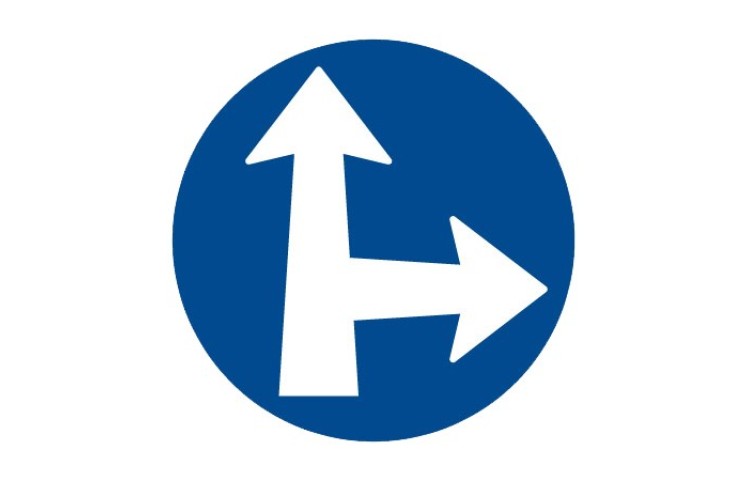 Dopravní značka C2d - Přikázaný směr jízdy přímo a vpravo Dopravní značka C2d - Přikázaný směr jízdy přímo a vpravo