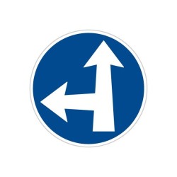 Dopravní značka C2e - Přikázaný směr jízdy přímo a vlevo - Standardní kruh 700mm