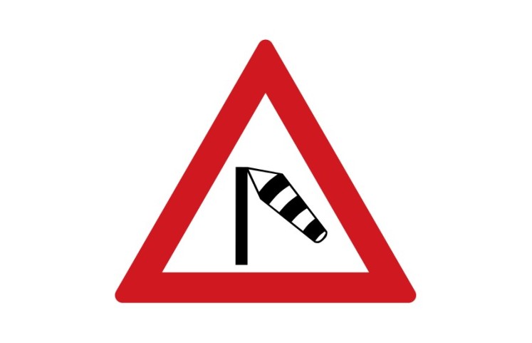 Dopravní značka A16 - Boční vítr Dopravní značka A16 - Boční vítr